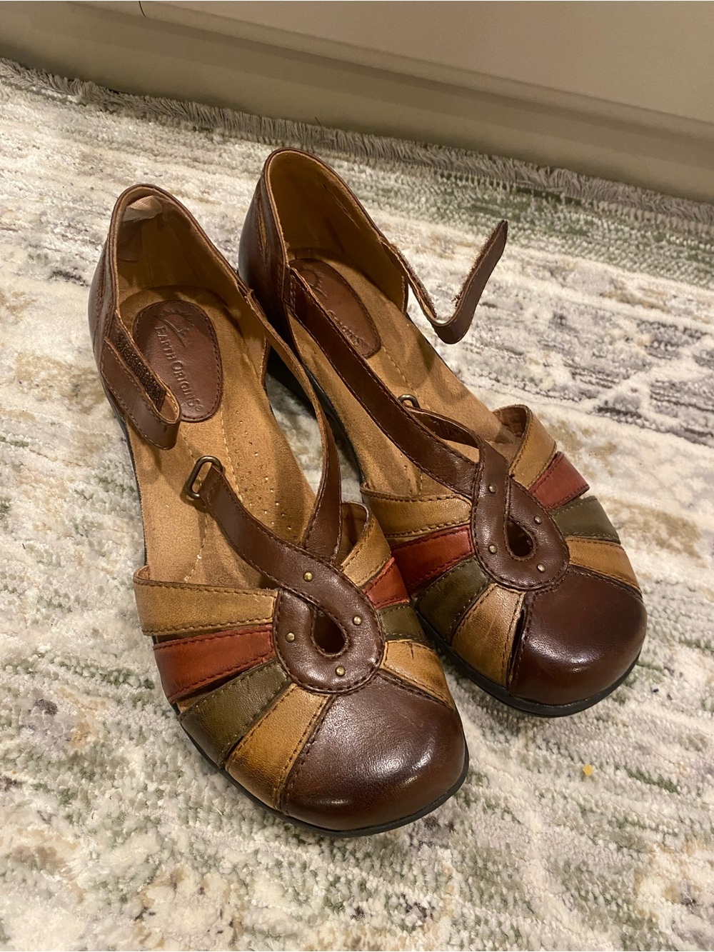 Women's Multi-Color Leather Mary Jane Heels - Brown/Tan/Olive/Red